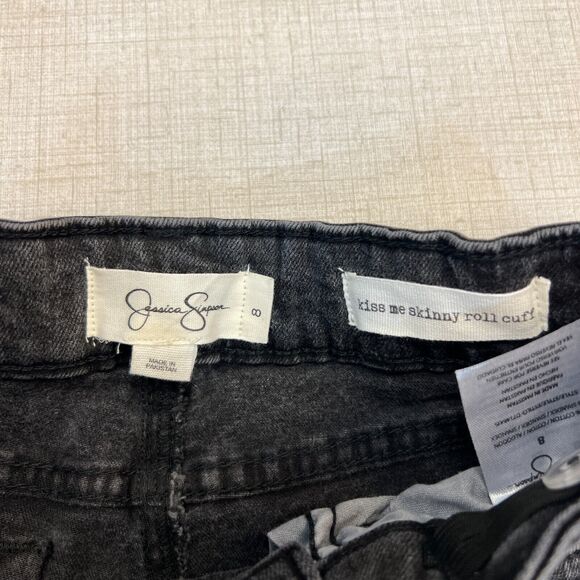 Jessica Simpson Kiss Me Skinny Roll Cuff Jeans Girls 8 Black Wash Denim Mid Rise - Picture 4 of 11